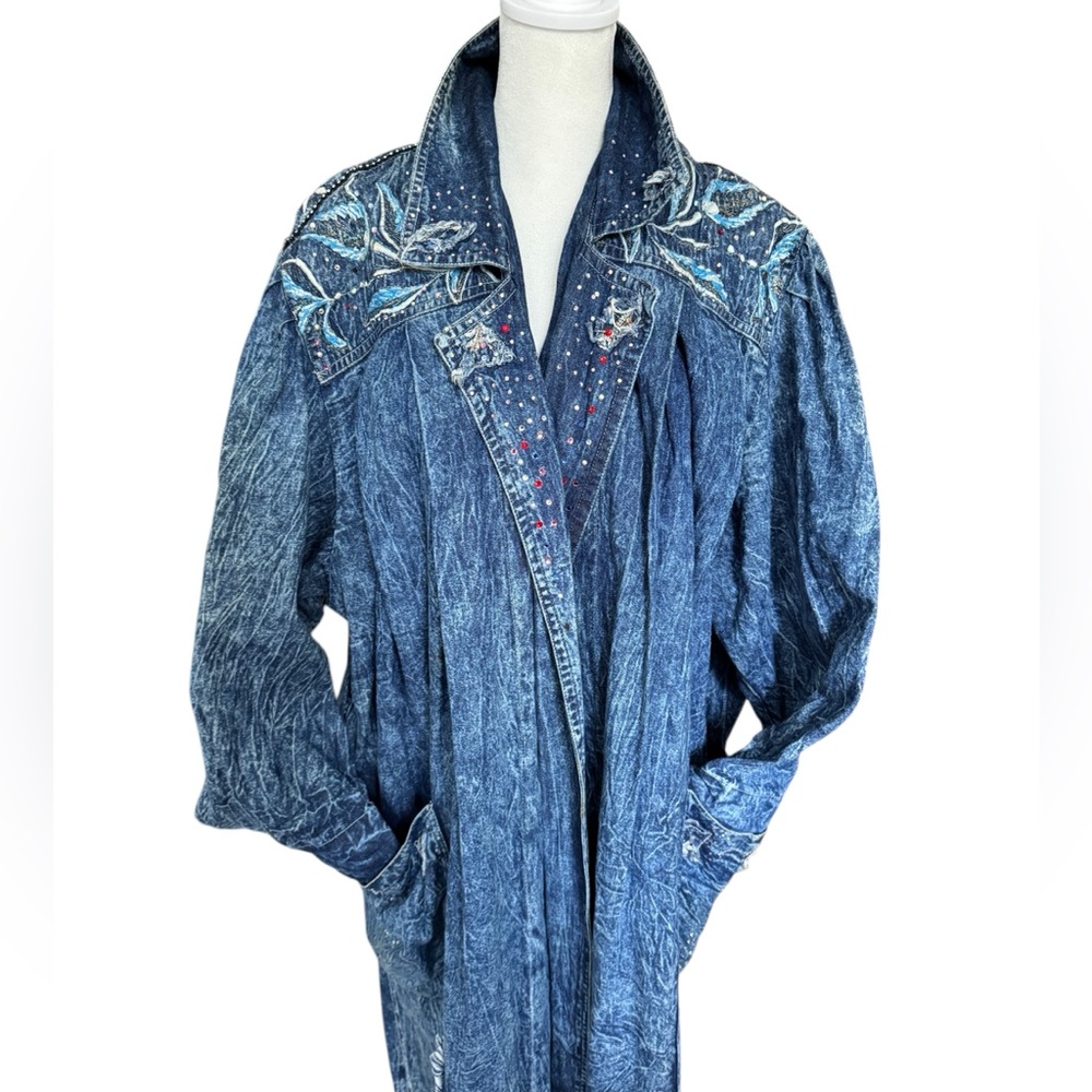 Vintage Acid Wash Oversized Denim Rhinestone Embellished Coat